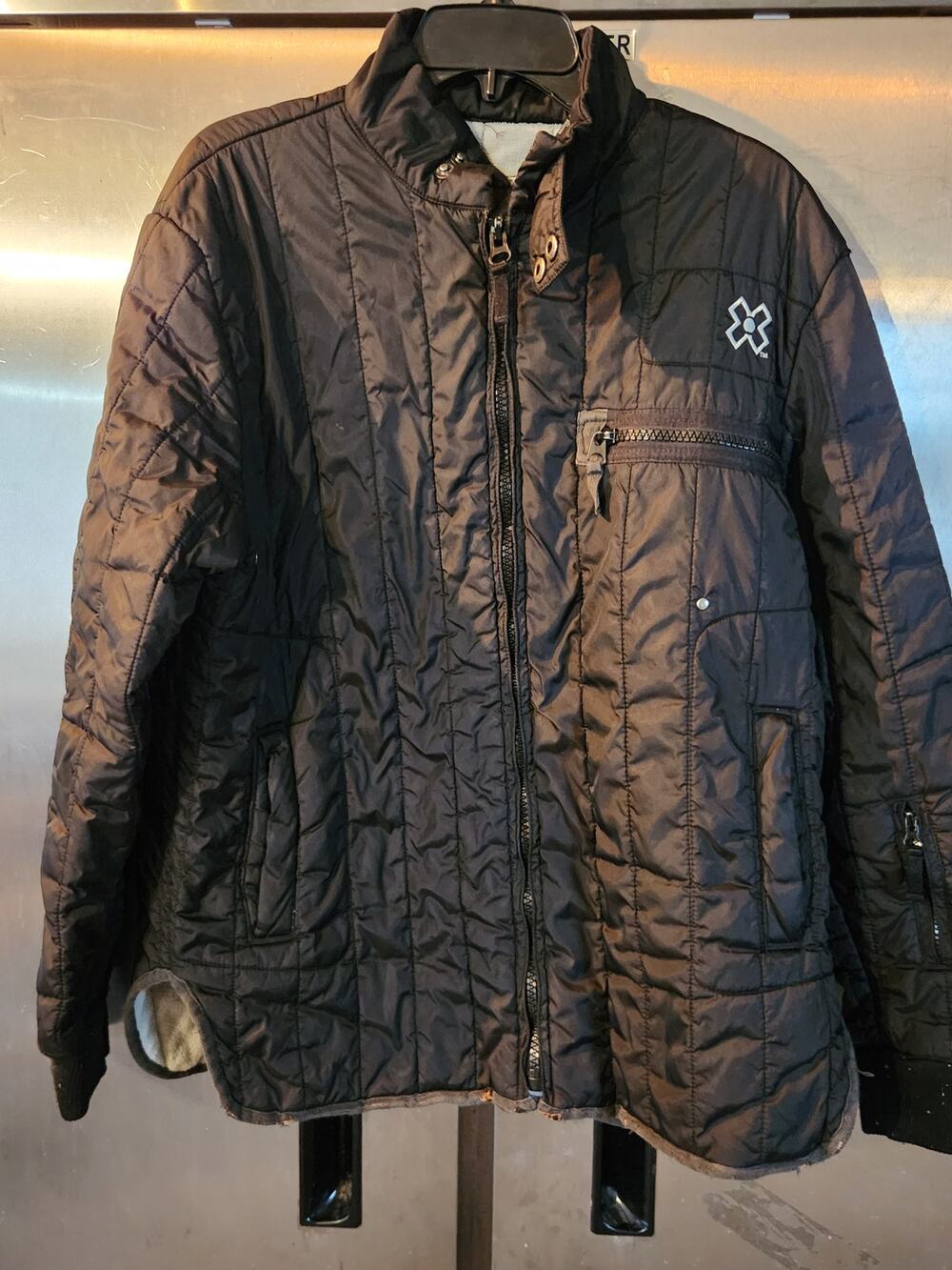 X Games Quilted Puffer Jacket Mens Vintage Snap Zip Brown Extreme Sports